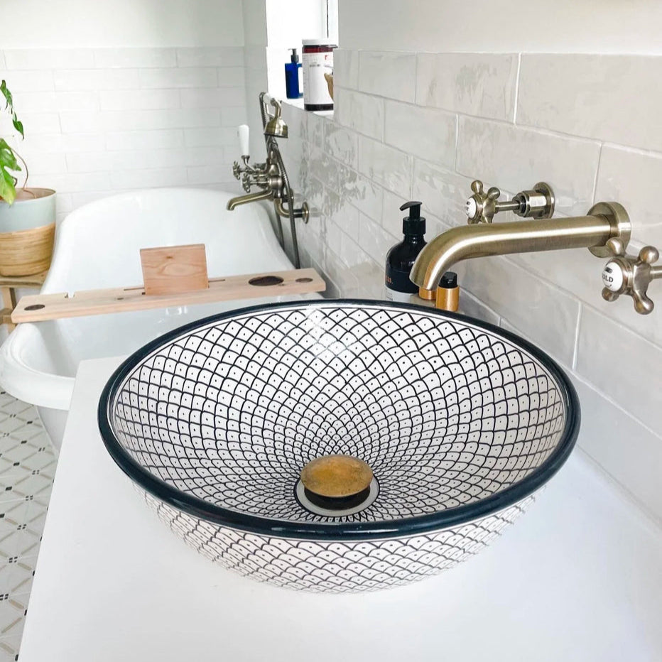 Lavabo en céramique "Casablanca Noir & Blanc