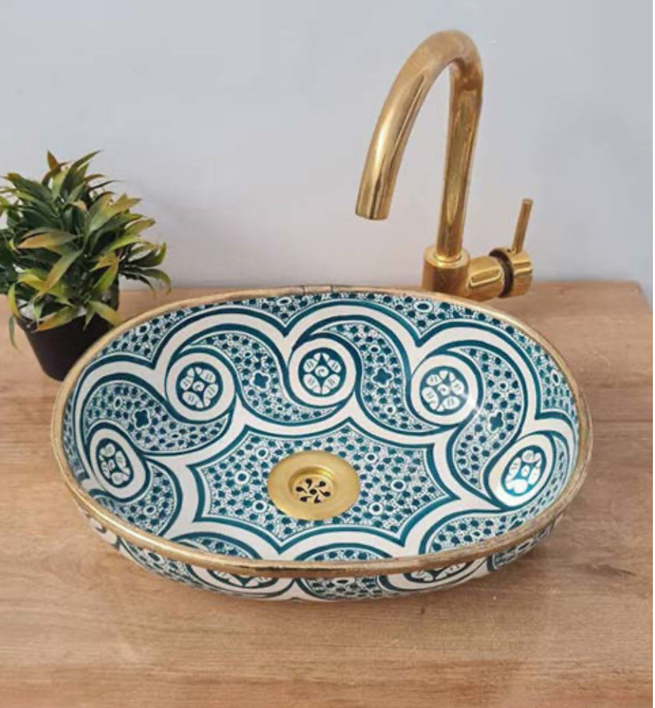 Lavabo en céramique marocain ovale " Essaouira"