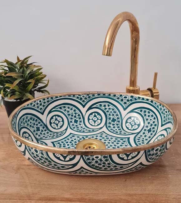 Lavabo en céramique marocain ovale " Essaouira"