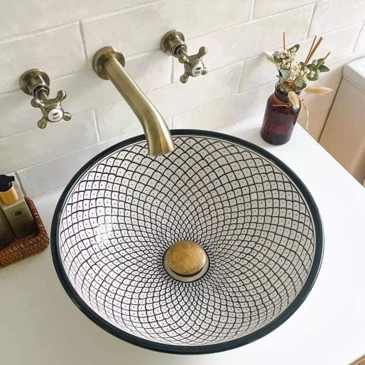 Lavabo en céramique "Casablanca Noir & Blanc