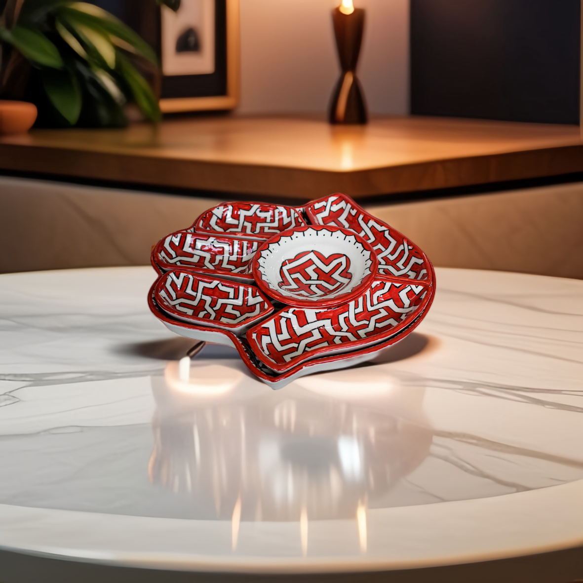 Plateau apéritif Main de Fatma en céramique "Rouge Berbère"
